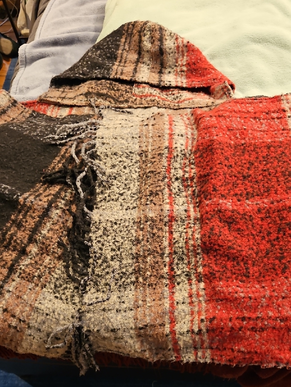 Coco + Carmen Black, Brown & Cream Striped Hooded Wrap